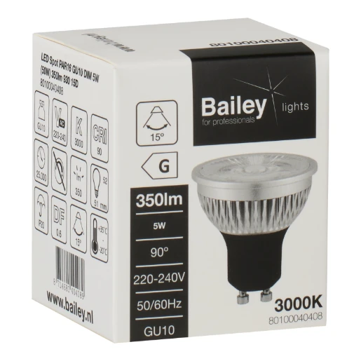 Bailey BaiSpot GU10 armatuur 830 3000K 350lm PAR16 52mm 15° 220 - 240V dimbaar faseaansnijding faseafsnijding prisma wit 80100040408