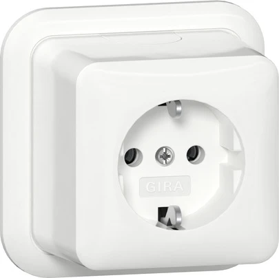 Gira wandcontactdoos schuko + k/p opbouw 16A 250V RA Glanzend wit RAL 9010 IP20 444011