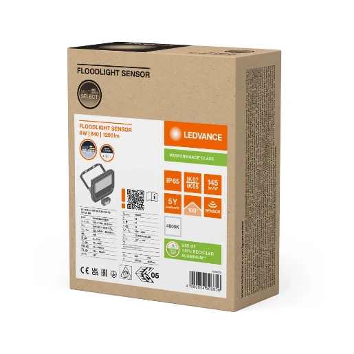 Ledvance Performance LED schijnwerper symm 4000K 1200lm 136x57mm bewegingssensor lichtsensor Steekklem zwart 4099854306808