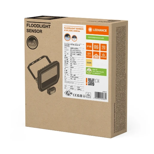 Ledvance Performance LED schijnwerper symm 3000K 5500lm 201x57mm bewegingssensor lichtsensor Steekklem zwart 4099854306860