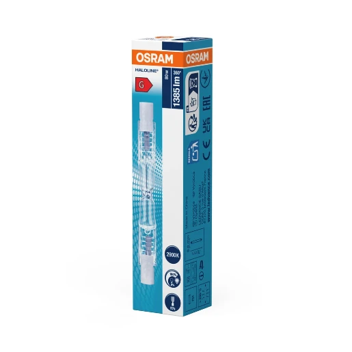 Osram Haloline R7s Halogeenlamp zonder reflector 2900K 1385lm helder 80W 12mm 4008321928078
