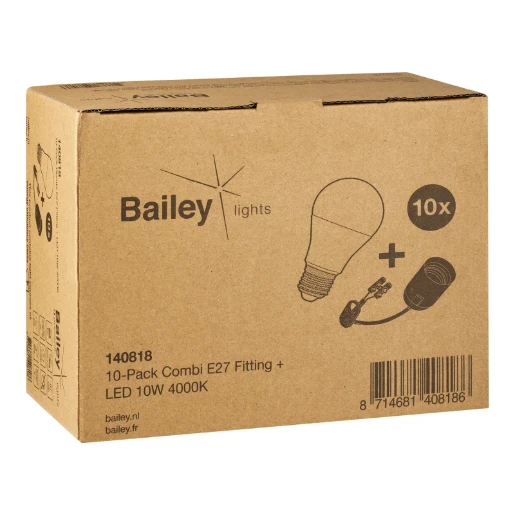 Bailey EcoBasic E27 led-lamp + lamphouder combipack (10 stuks) 4000K 935lm 110mm 200° 220 - 240V opaal wit 140818