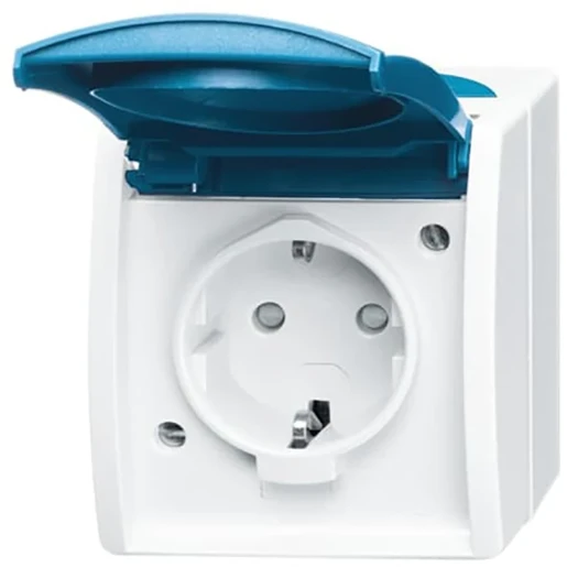ABB Busch-Jaeger Ocean wandcontactdoos opbouw 16A 250V RA KV Mat blauw RAL 7035 IP44 2CKA002083A0842