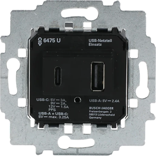 ABB Busch-Jaeger usb-netvoedingssokkel 220V 2.4mA inbouw 5V 1 USB A 1 USB C antraciet 2CKA006400A0398