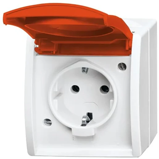 ABB Busch-Jaeger Ocean wandcontactdoos opbouw 16A 250V RA Mat rood RAL 9010 IP44 2CKA002083A0839