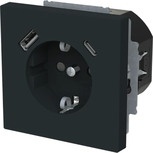 ABB Busch-Jaeger Art linear wandcontactdoos kv inbouw 16A 230V RA Mat zwart RAL 9005 IP20 2CKA002011A6322