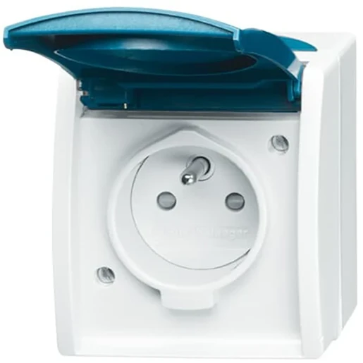 ABB Busch-Jaeger Ocean wandcontactdoos opbouw 16A 250V RA KV Mat blauw RAL 7035 IP44 2CKA002017A0763