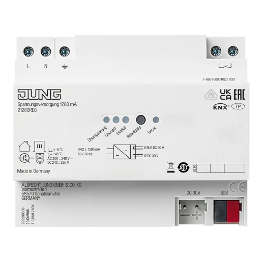 Jung Voedingseenheid bussysteem KNX 1280mA 30V DIN-rail 21280REG