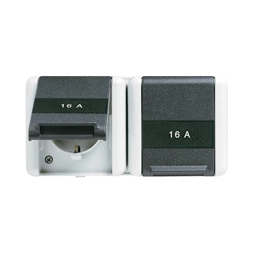 Jung WG 800 wandcontactdoos onderkast opbouw 16A 250V RA Glanzend grijs RAL 7035 IP44 8220NAW