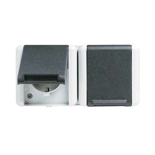 Jung WG 800 wandcontactdoos onderkast opbouw 16A 250V RA Glanzend grijs RAL 7035 IP44 8220W