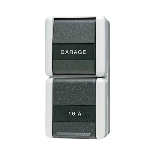 Jung WG 800 combinatie wandcontactdoos wissel + ra + tekstveld opbouw grijs IP44 876NAW