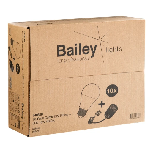 Bailey EcoBasic E27 led-lamp + lamphouder combipack (10 stuks) 4000K 935lm 110mm 200° 220 - 240V opaal wit 140818
