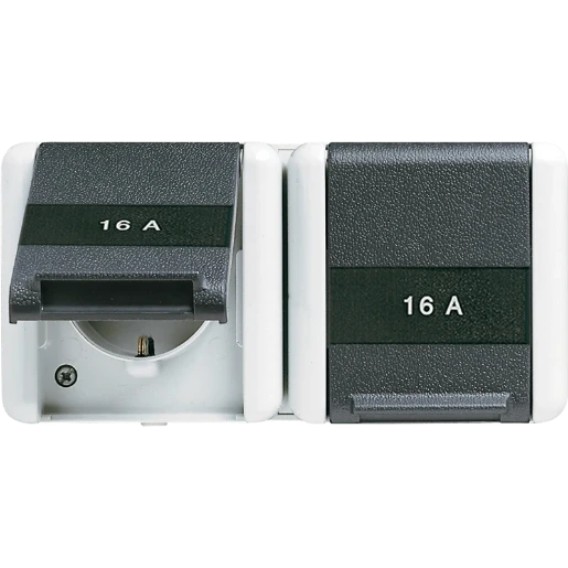 Jung WG 800 wandcontactdoos onderkast opbouw 16A 250V RA Glanzend grijs RAL 7035 IP44 8220NAW