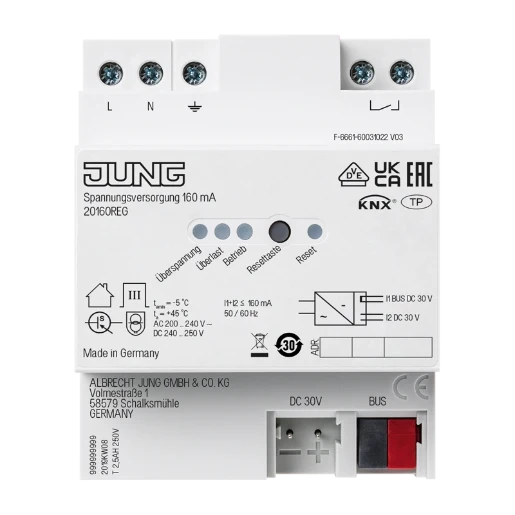 Jung Voedingseenheid bussysteem KNX 160mA 30V DIN-rail 20160REG