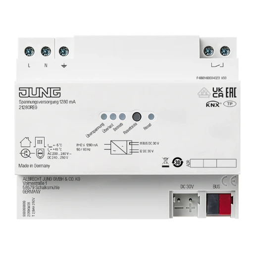 Jung Voedingseenheid bussysteem KNX 1280mA 30V DIN-rail 21280REG
