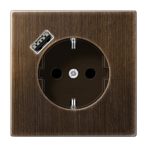 Jung LS range wandcontactdoos antiek inbouw 16A 250V RA KV Mat messing RAL 8014 IP20 ME1520-18AAT