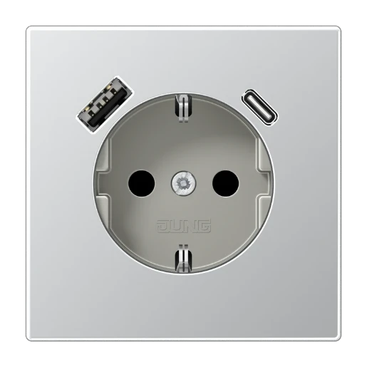 Jung LS range wandcontactdoos inbouw 16A 250V RA KV Mat aluminium RAL 9006 IP20 AL1520-15CA