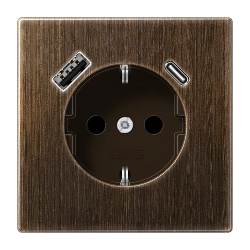 Jung LS range wandcontactdoos antiek inbouw 16A 250V RA KV Mat messing RAL 8014 IP20 ME1520-15CAAT