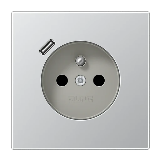 Jung LS range wandcontactdoos inbouw 16A 250V RA KV Mat aluminium RAL 9006 IP20 AL1520F-18C