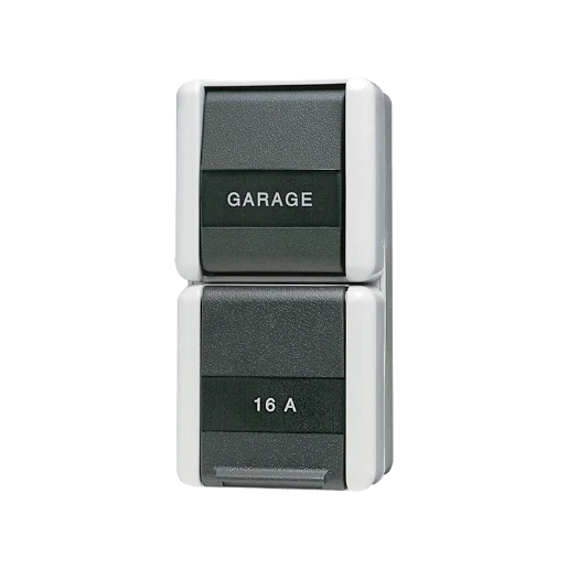 Jung WG 800 combinatie wandcontactdoos wissel + ra + tekstveld opbouw grijs IP44 876NAW