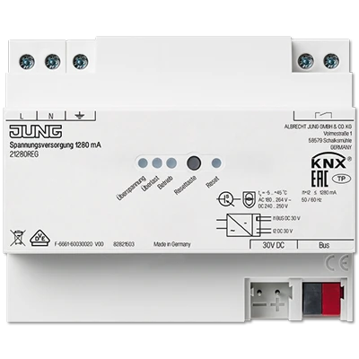 Jung Voedingseenheid bussysteem KNX 1280mA 30V DIN-rail 21280REG