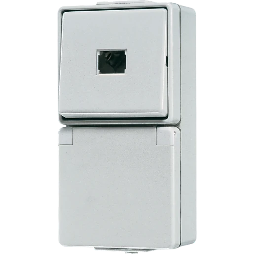 Jung WG 600 combinatie wandcontactdoos opbouw grijs IP44 671W