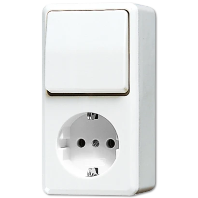Jung AP 600 combinatie wandcontactdoos + ra wissel opbouw Wisselschakelaar wit IP20 676AWW