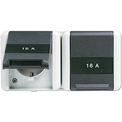 Jung WG 800 wandcontactdoos onderkast opbouw 16A 250V RA Glanzend grijs RAL 7035 IP44 8220NAW