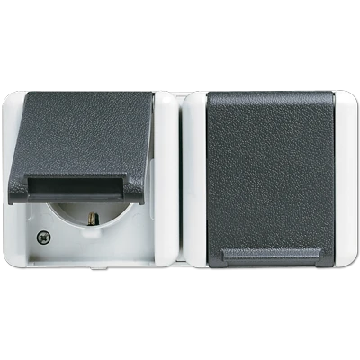 Jung WG 800 wandcontactdoos onderkast opbouw 16A 250V RA Glanzend grijs RAL 7035 IP44 8220W