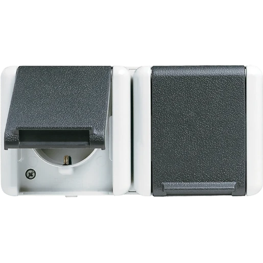 Jung WG 800 wandcontactdoos onderkast opbouw 16A 250V RA Glanzend grijs RAL 7035 IP44 8220W