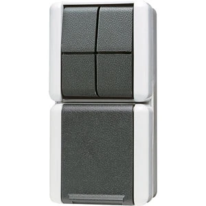 Jung WG 800 combinatie wandcontactdoos serie + ra wissel opbouw grijs IP44 875W