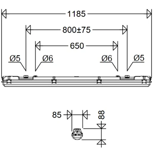 Schuch Luxano waterdicht armatuur 4000K 4300lm 1185x85mm 41-80° Steekklem grijs 167000020
