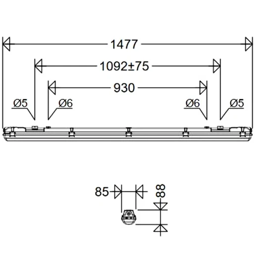 Schuch Luxano waterdicht armatuur 4000K 6200lm 1477x85mm 41-80° Steekklem grijs 167000021