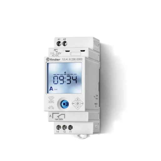 Finder 12 tijdschakelklok digitaal paneelbouw DIN-rail 110V 1 kanaal 16A AC 12.A1.8.230.0000