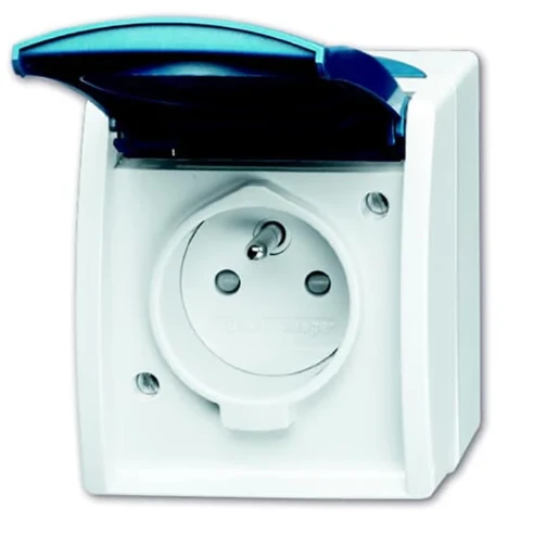 ABB Busch-Jaeger Ocean wandcontactdoos opbouw 16A 250V RA KV Mat blauw RAL 7035 IP44 2CKA002017A0763