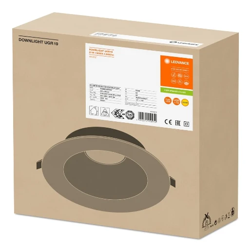 Ledvance Comfort DN195 LED downlight inbouw ugr19 symm 3000K 2400lm 220x220mm 41-80° - Breedstralend Steekklem wit 4058075459250