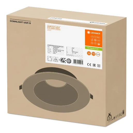 Ledvance Comfort DN195 LED downlight inbouw ugr19 symm 4000K 2520lm 220x220mm 41-80° - Breedstralend Steekklem wit 4058075459274