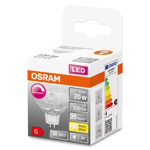 Osram Superstar GU5,3 led-spot 2700K 230lm MR16 44mm 36° 12V dimbaar faseaansnijding faseafsnijding Helder glas 4058075796690