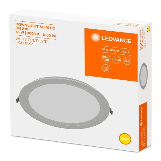 Ledvance Slim DN210 LED downlight inbouw symm 3000K 1530lm 225x225mm >80° - Extreem breedstralend Steekklem wit 4058075079090