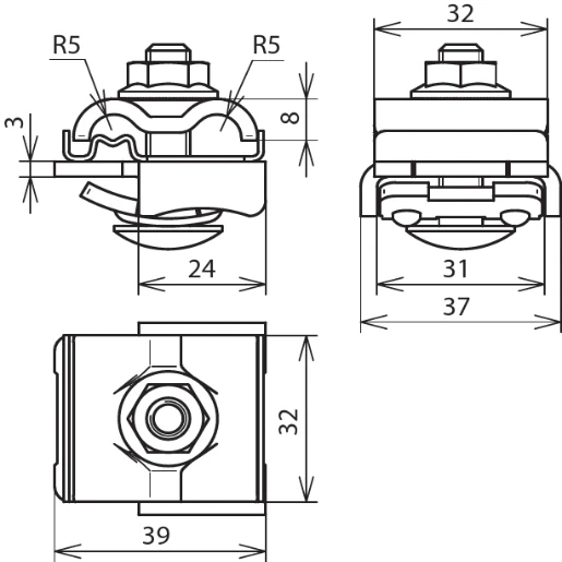 Dehn Uni saddle clamp stst/al f.rd 8-10mm conductor 4-50mm² f.saddles 0.7
