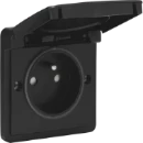 Niko New Hydro wandcontactdoos 2-polig franse norm nf opbouw 16A 250V RA KV Mat zwart RAL 9005 IP55 761-36600