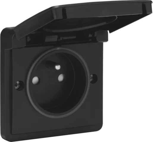 Niko New Hydro wandcontactdoos 2-polig franse norm nf opbouw 16A 250V RA KV Mat zwart RAL 9005 IP55 761-36600