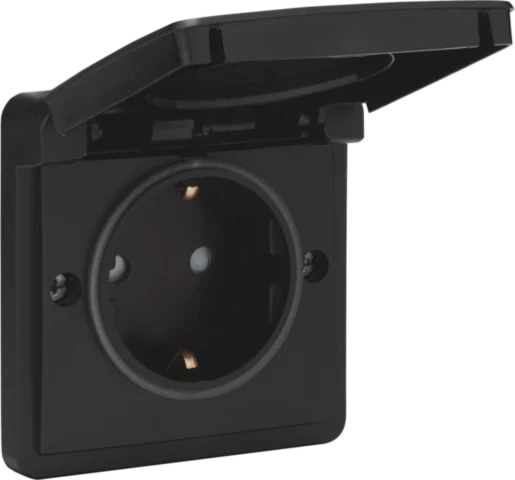 Niko New Hydro wandcontactdoos 2-polig opbouw 16A 250V RA KV Mat zwart RAL 9005 IP55 761-36800