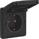 Niko New Hydro wandcontactdoos 2-polig opbouw 16A 250V RA KV Mat zwart RAL 9005 IP55 761-36800