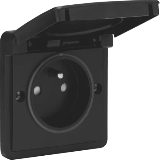 Niko New Hydro wandcontactdoos 2-polig franse norm nf opbouw 16A 250V RA KV Mat zwart RAL 9005 IP55 761-36600