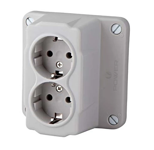 Power deksel kabeldoos 2-voudig contactdoos bedraad 100x100mm PVC onbehandeld 2094 060