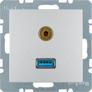 Hager berker S.1/B.3/B.7 centraalplaat USB Basiselement met centrale afdekplaat 2 connectoren Zonder label aluminium 3315391404