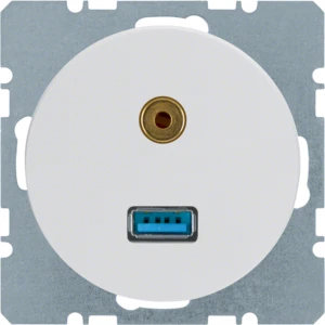 Hager berker R.1/R.3/R.8 centraalplaat USB Basiselement met centrale afdekplaat 2 connectoren Zonder label wit 3315392089