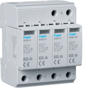 Hager Overspanningsbeveiliging T2 4P 40kA TT/TNS met indicator