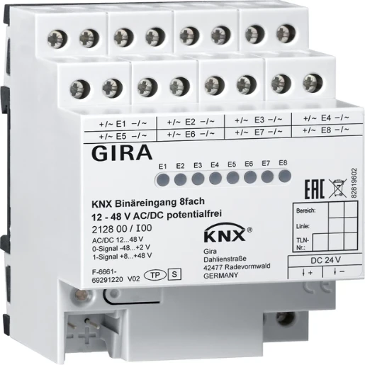 Gira Non-Design Binaire ingang bussysteem 8-voudig 12V AC/DC KNX DIN-rail 212800
